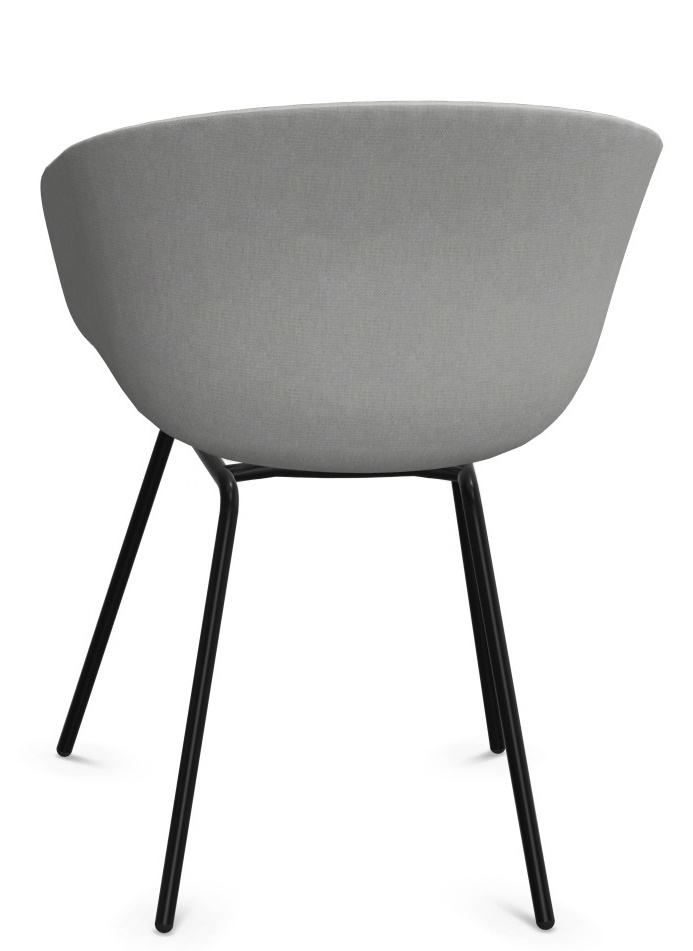 Rückansicht des About A Chair AAC27 Stuhls von Hay mit grauem Vollpolster und schwarzen Beinen.
