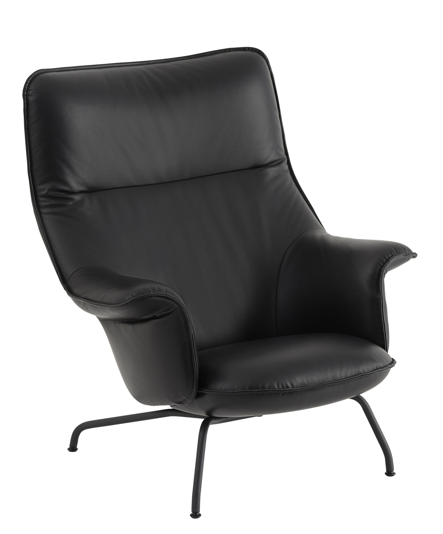 Schwarzer Doze Lounge Chair High Sessel von Muuto mit Lederbezug und filigranem Metallgestell.
