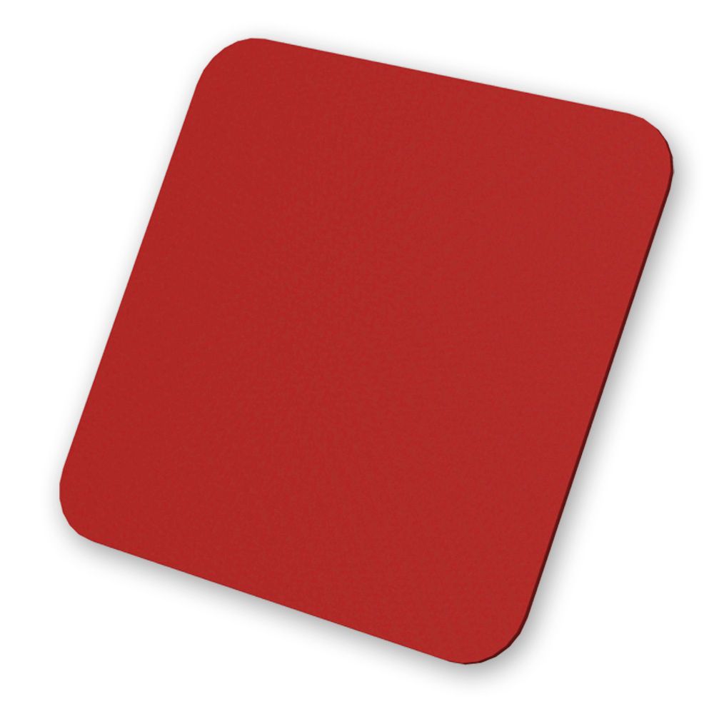 Roter, quadratischer Mousepad mit abgerundeten Ecken für Computerzubehör und ergonomische Büroausstattung.