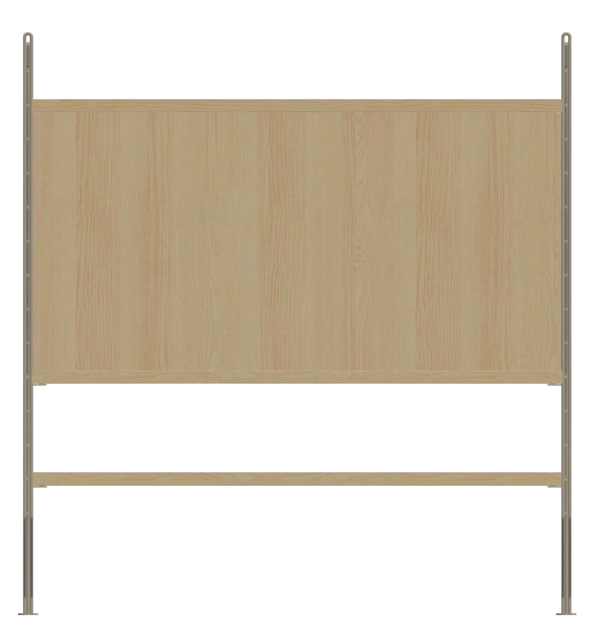Wohnzimmer KONFIGURATIONEN L8 String Furniture: Regalsystem mit Holzpaneel und Regalbrett in heller Holzoptik.