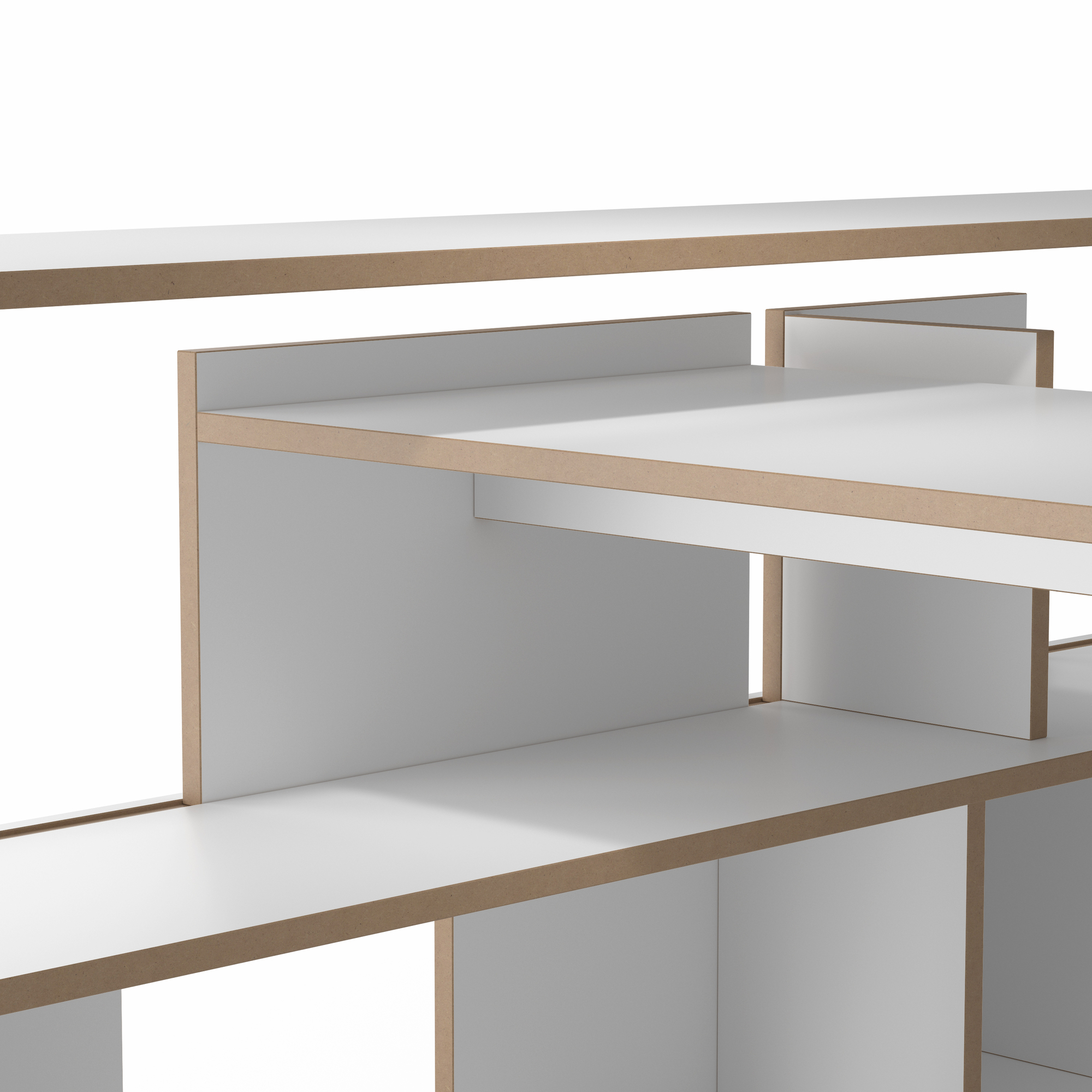 Detailansicht des weißen Tojo Anstelltisches für ein Regal, modernes Möbeldesign.
