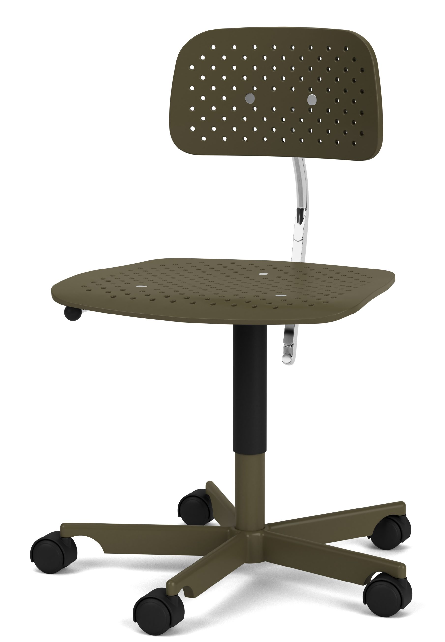 Kevi Air Drehstuhl Montana, olivgrüner Bürostuhl mit Rollen, ergonomisch geformt und perforierter Sitzfläche für optimale Belüftung.