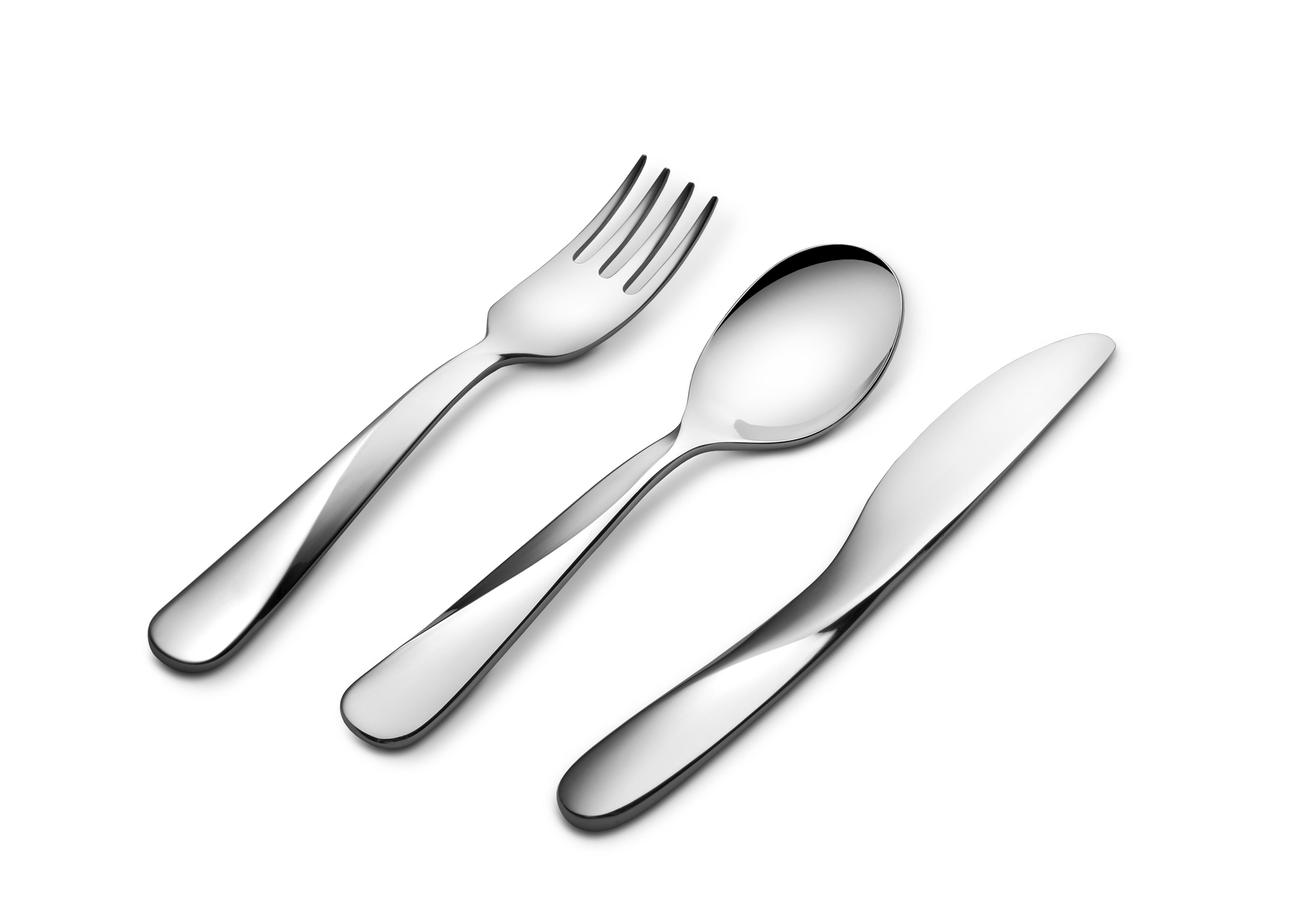 Alessi Kinderbesteck: Gabel, Löffel und Messer aus Edelstahl, Teil der Giro Kids Collection.