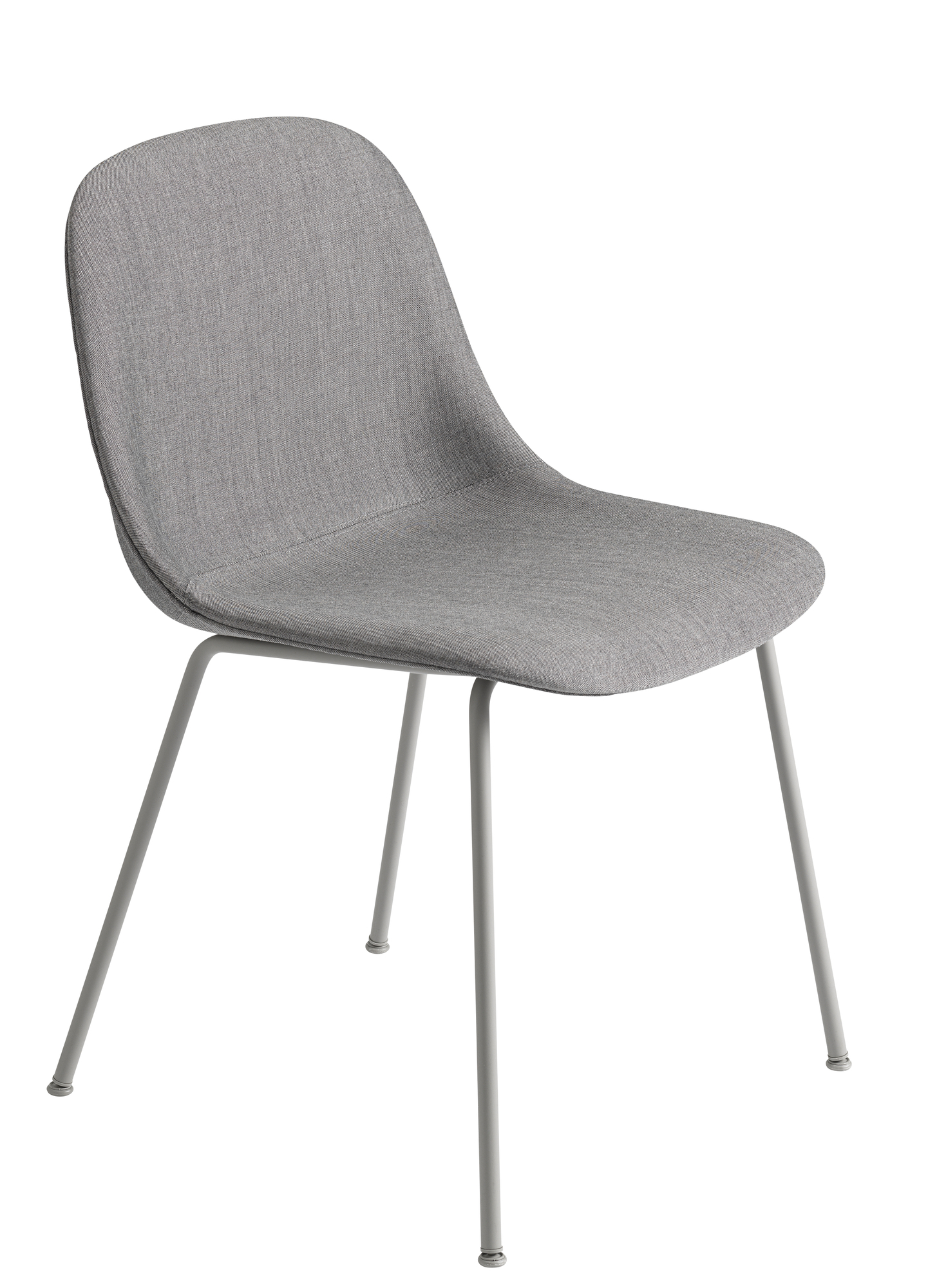 Grauer Fiber Side Chair von Muuto mit Stoffbezug und einem Gestell aus Stahlrohr.