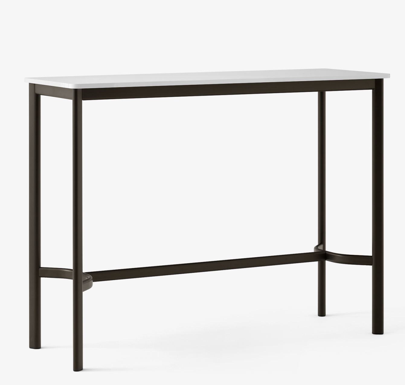 AndTradition Drip High Table: Moderner Stehtisch mit weißer Tischplatte und dunklem Metallgestell für Büro und Zuhause.