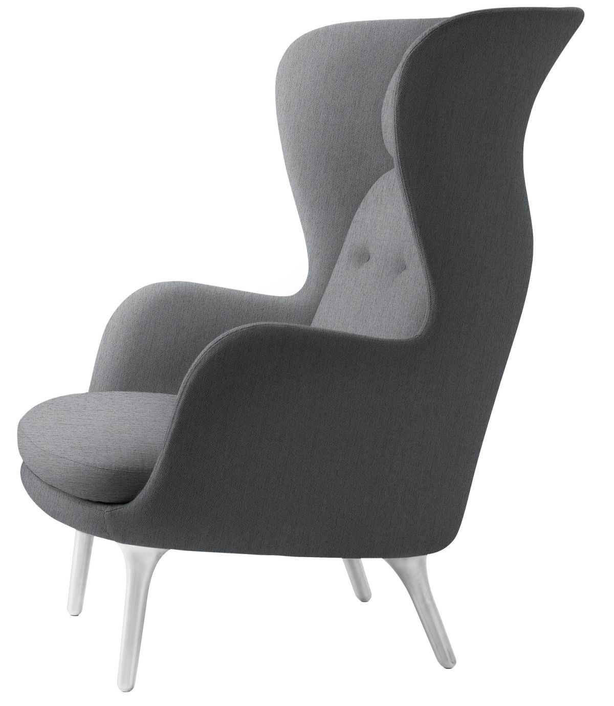 Ro Sessel von Fritz Hansen, grauer Ohrensessel mit Aluminiumgestell, modernes Design für Wohnzimmer und Büro.