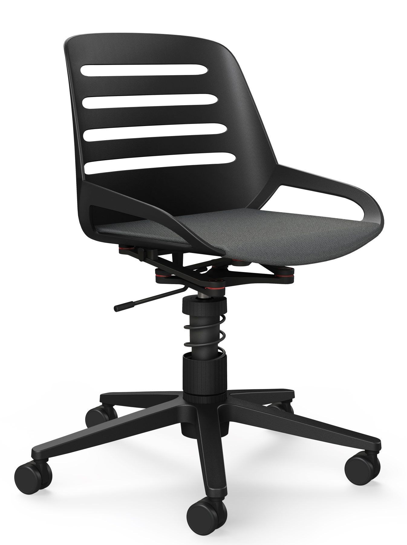 Numo Task Bürodrehstuhl von Aeris, schwarzer ergonomischer Stuhl mit Rollen und Federbein für das Büro.
