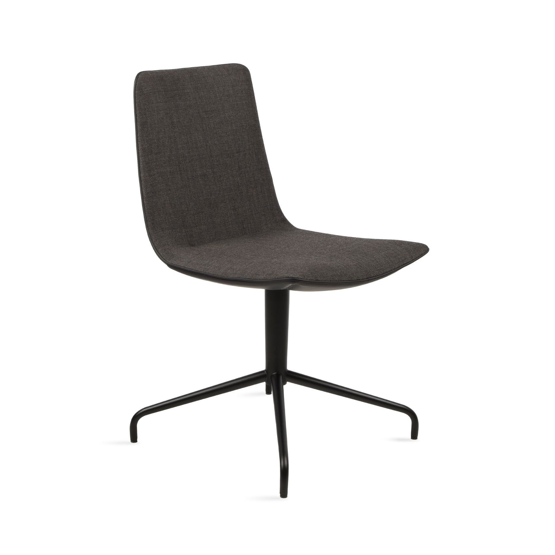 Amelie Basic Stuhl von Freifrau Manufaktur mit grauem Stoffbezug und schwarzem Vierfuß-Gestell.