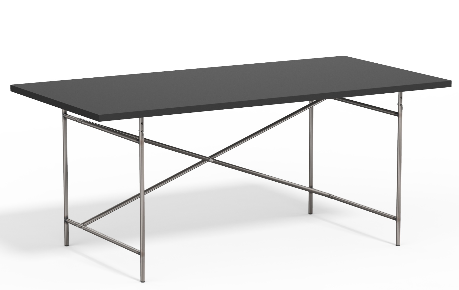 Eiermann Tisch mit anthrazitfarbener Tischplatte und verchromtem Stahlgestell, Designklassiker für Büro und Wohnraum.