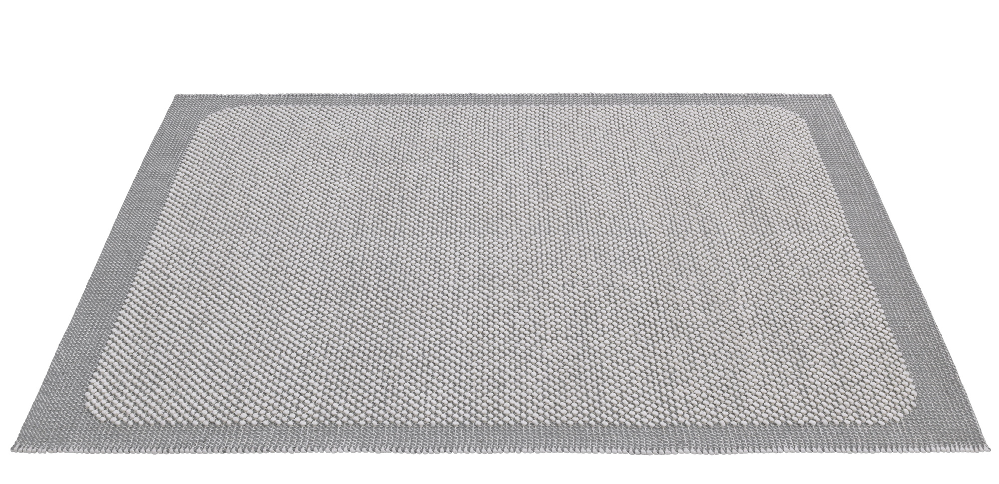 Grauer Muuto Pebble Rug Teppich mit strukturierter Oberfläche für Wohnzimmer und Schlafzimmer.