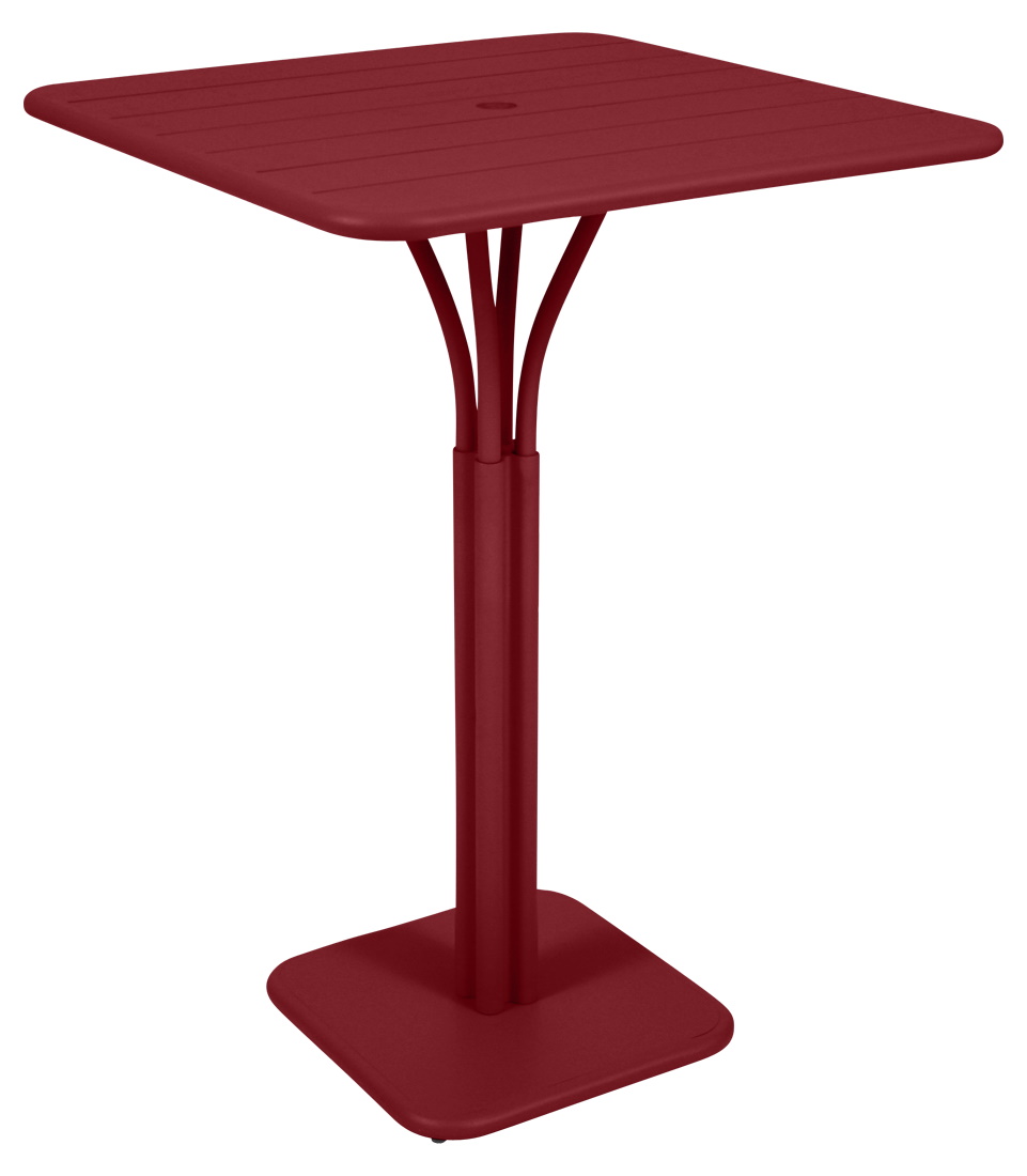 Roter Luxembourg Stehtisch von Fermob, quadratisch, 80x80 cm, für den Outdoor-Bereich.