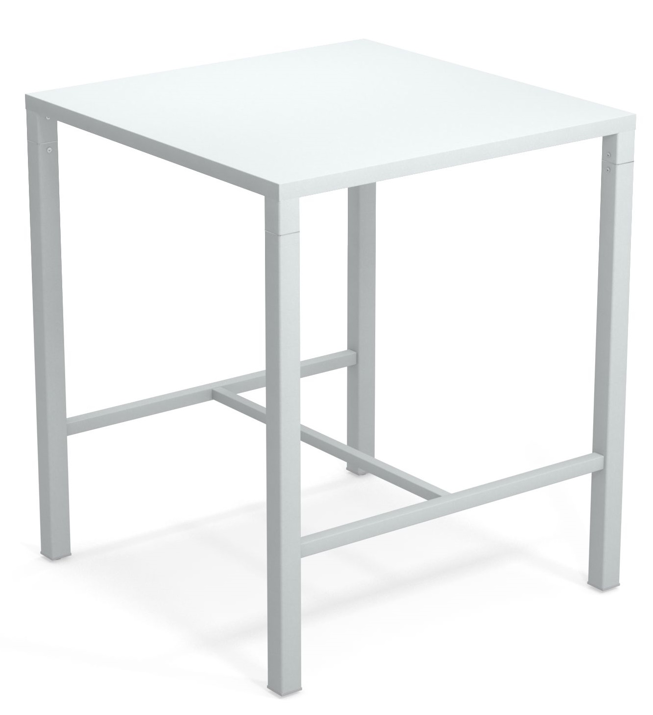 Weißer Nova Hochtisch von Emu für den Außenbereich, quadratische Tischplatte und minimalistisches Design.