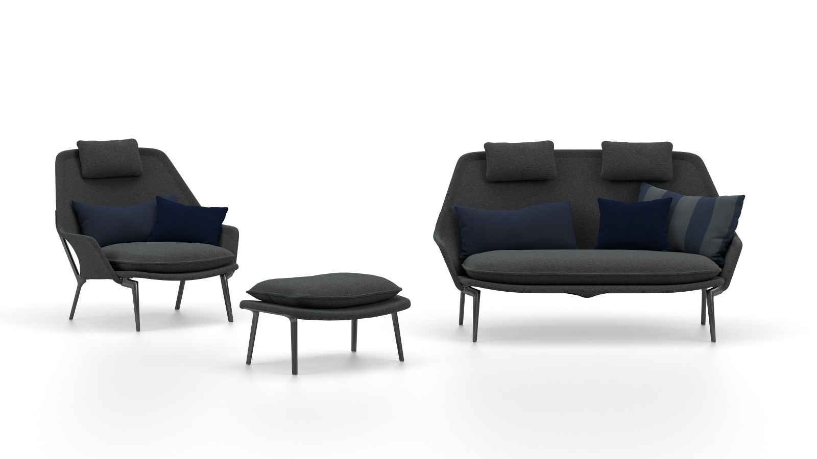 Vitra Slow Chair und Ottoman aus Stoff, modernes Design Sitzmöbel für Wohnzimmer und Lounge.