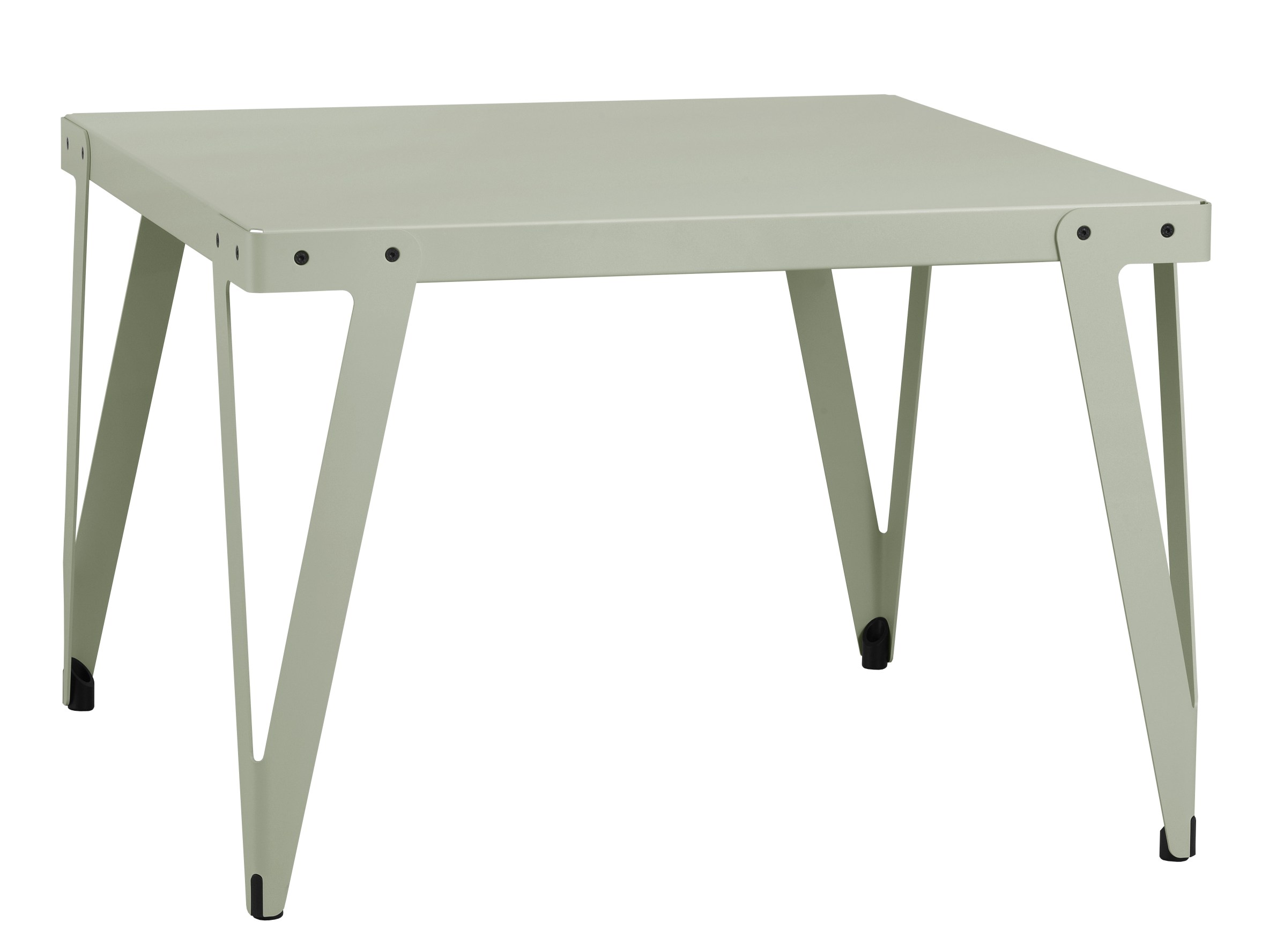 Lloyd Tisch Functionals: Quadratischer, hellgrüner Metalltisch für den Innenbereich mit markantem, modernem Design.