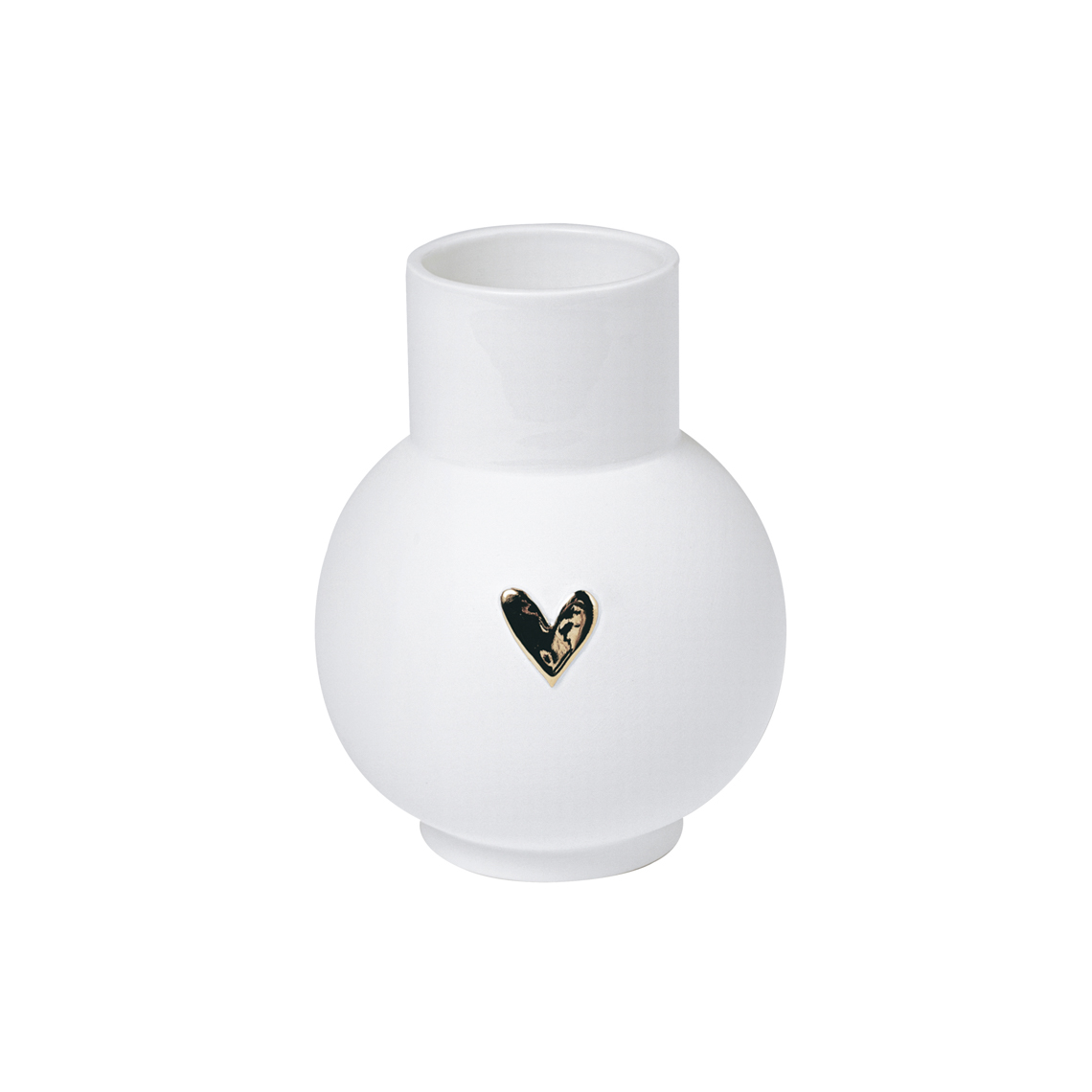 Weiße Kugelvase mit goldenem Herz, Lovely Vase für Blumen und Dekoration.
