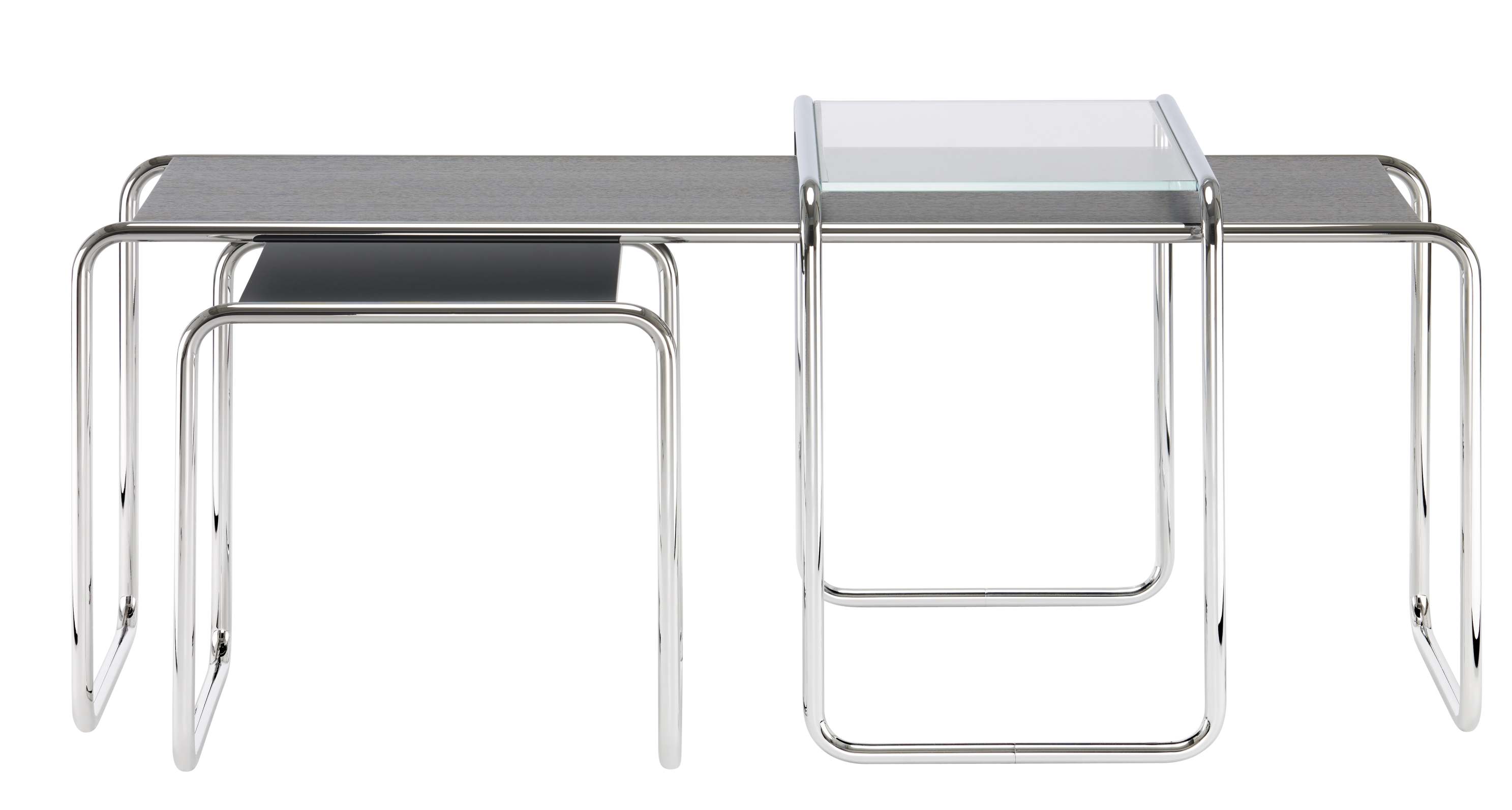 B 10 Thonet Beistelltisch aus Stahlrohr, klassisches Design mit Holz- und Glasplatte, modernes Möbelstück.