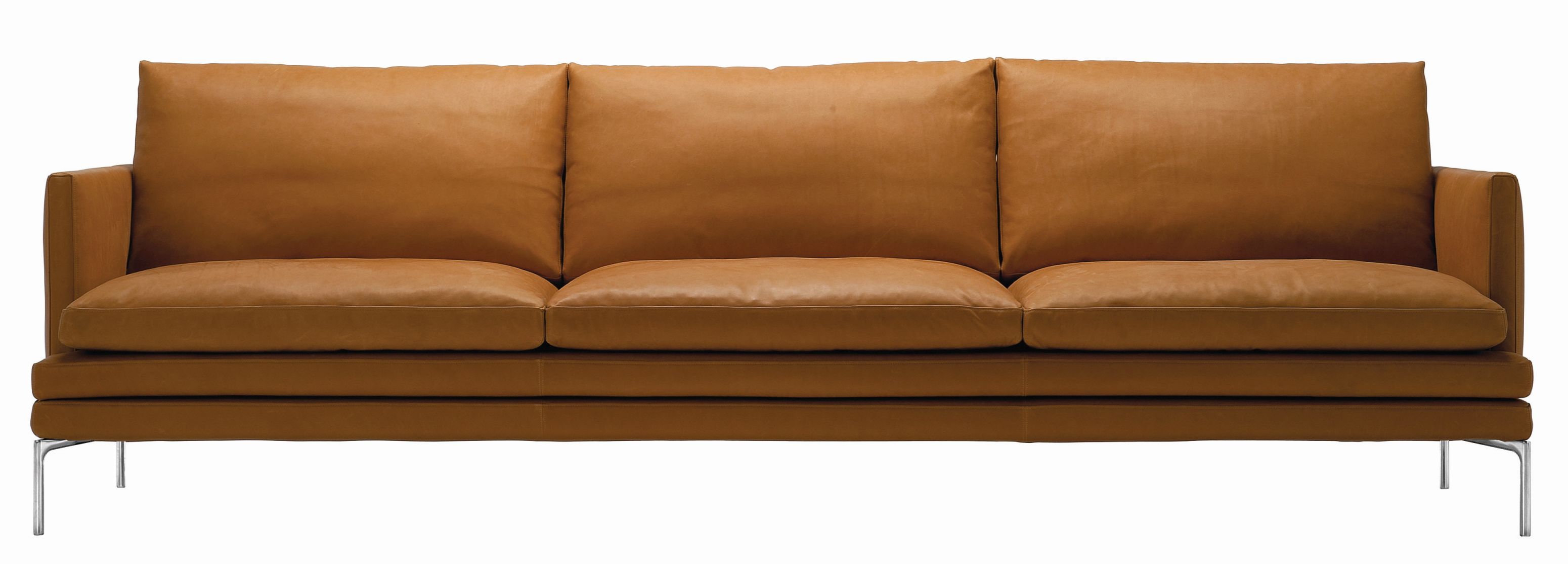 Zanotta William 1330 3-Sitzer Sofa in braunem Leder, modernes Design mit Stahlfüßen.