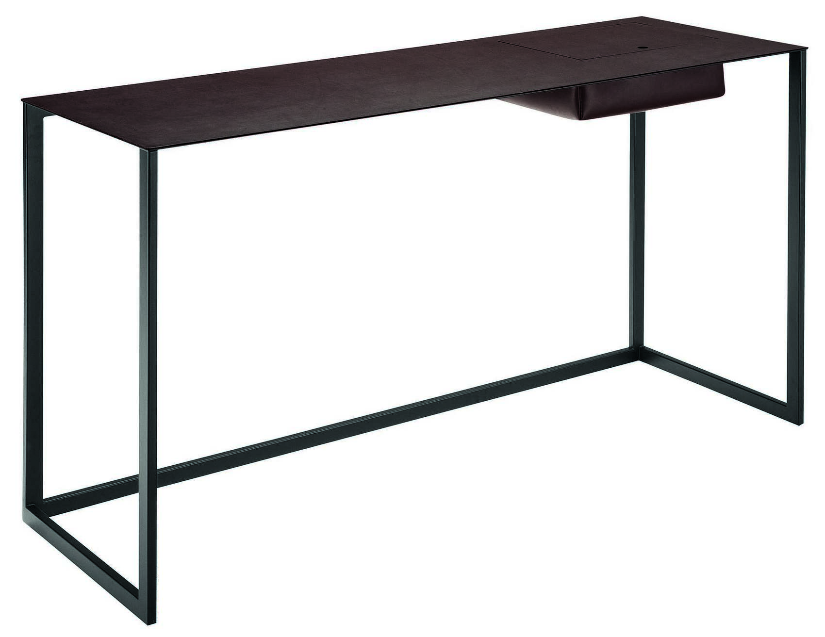 Moderner Calamo Schreibtisch von Zanotta mit brauner Tischplatte und Schublade, minimalistisches Design.
