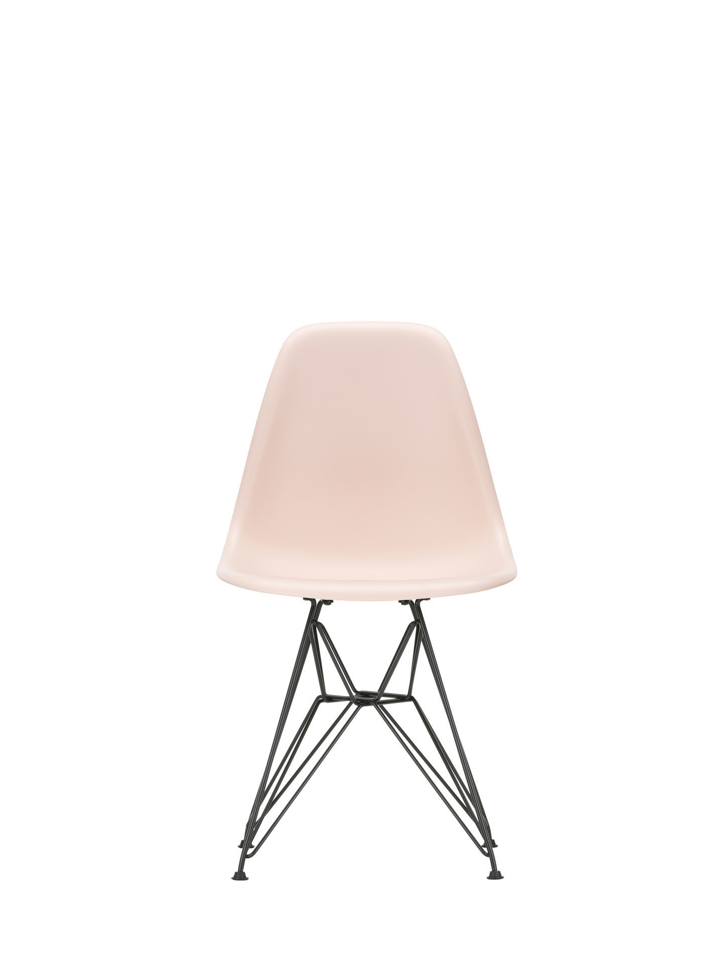 Eames Plastic Side Chair DSR in Eisgrau mit schwarzem Eiffelturm-Untergestell, moderner Designklassiker von Vitra.