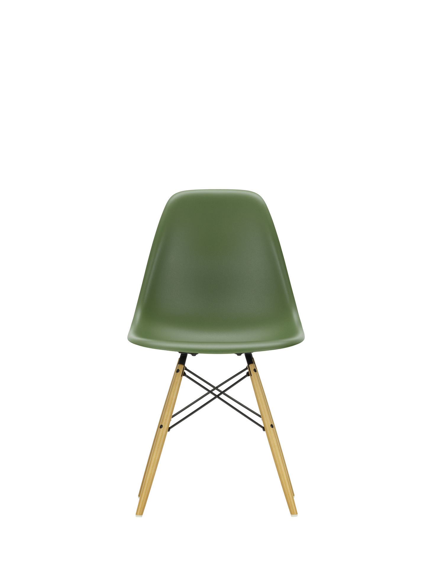 Eames Plastic Side Chair mit Ahorn-Gestell und grüner Sitzschale, moderner Design Stuhl.