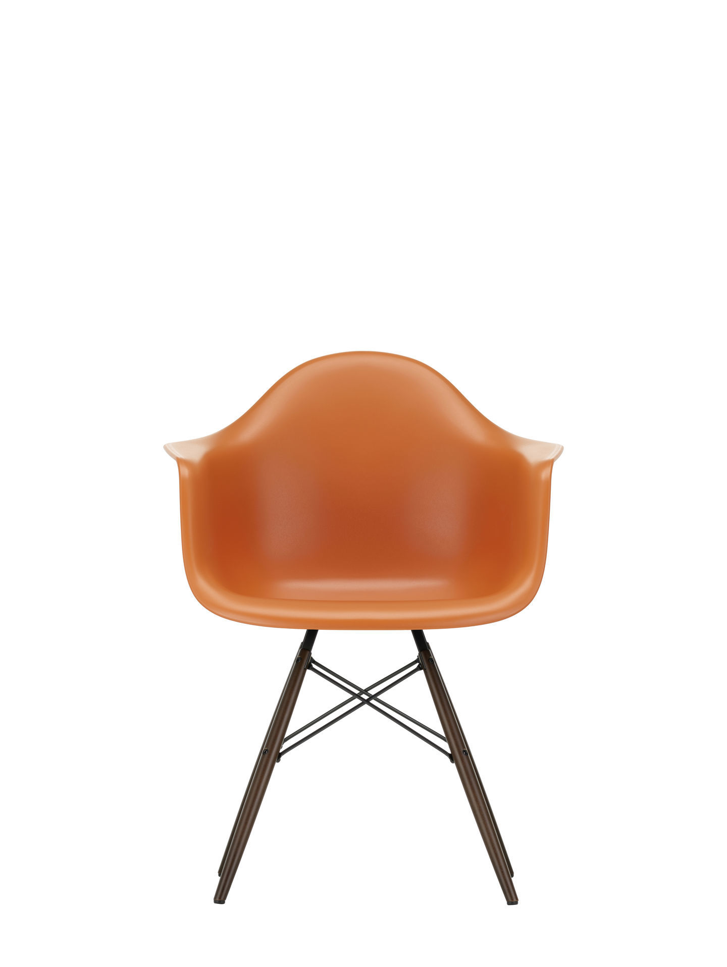 Eames Plastic Arm Chair DAW Stuhl von Vitra, Ahorn gelblich mit weissem Untergestell.