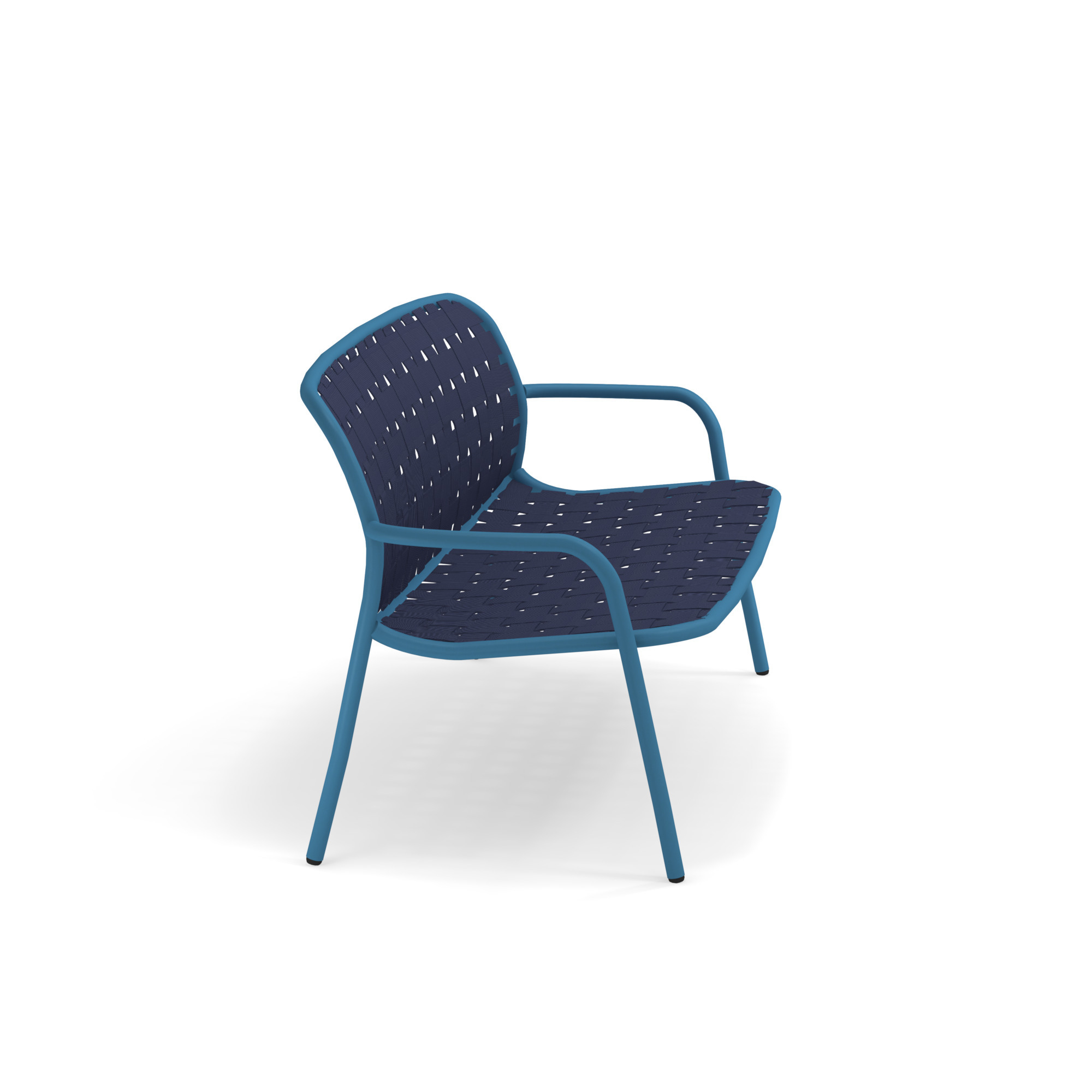 Yard Sofa 2-Sitzer Bank von emu, blaue Outdoor-Bank mit Armlehnen und geflochtener Sitzfläche, Gartenmöbel.