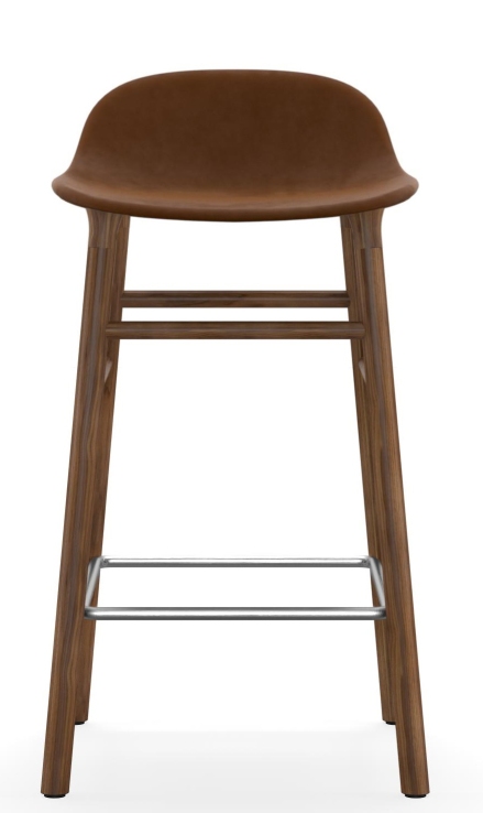 Normann Copenhagen Form Barhocker, H 75 cm, mit braunem, gepolstertem Sitz und Holzgestell, modernes Barstuhl Design.