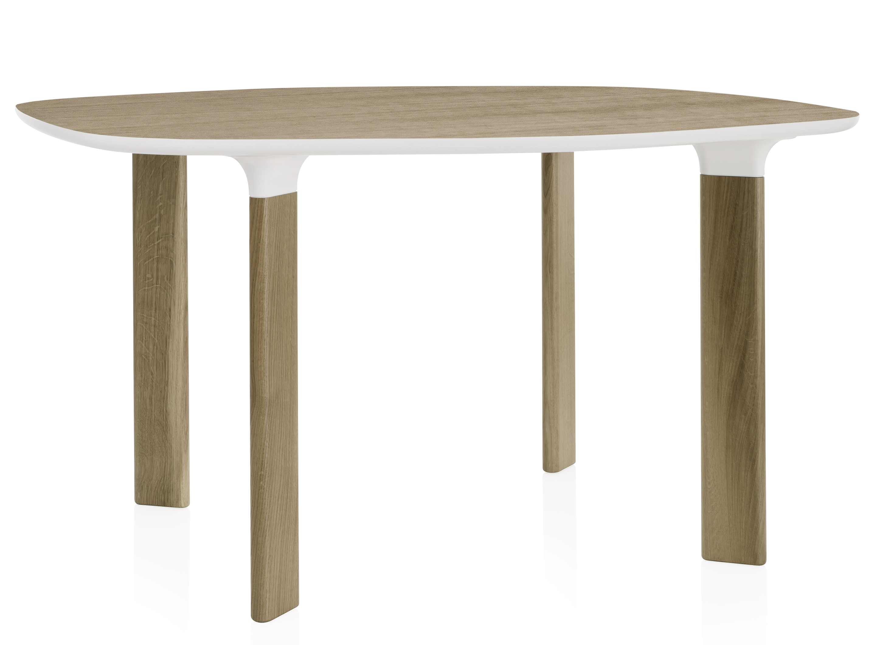 Fritz Hansen Analog Tisch mit hellbrauner Tischplatte und weißen Beinen, modernes Design für Esszimmer und Büro.