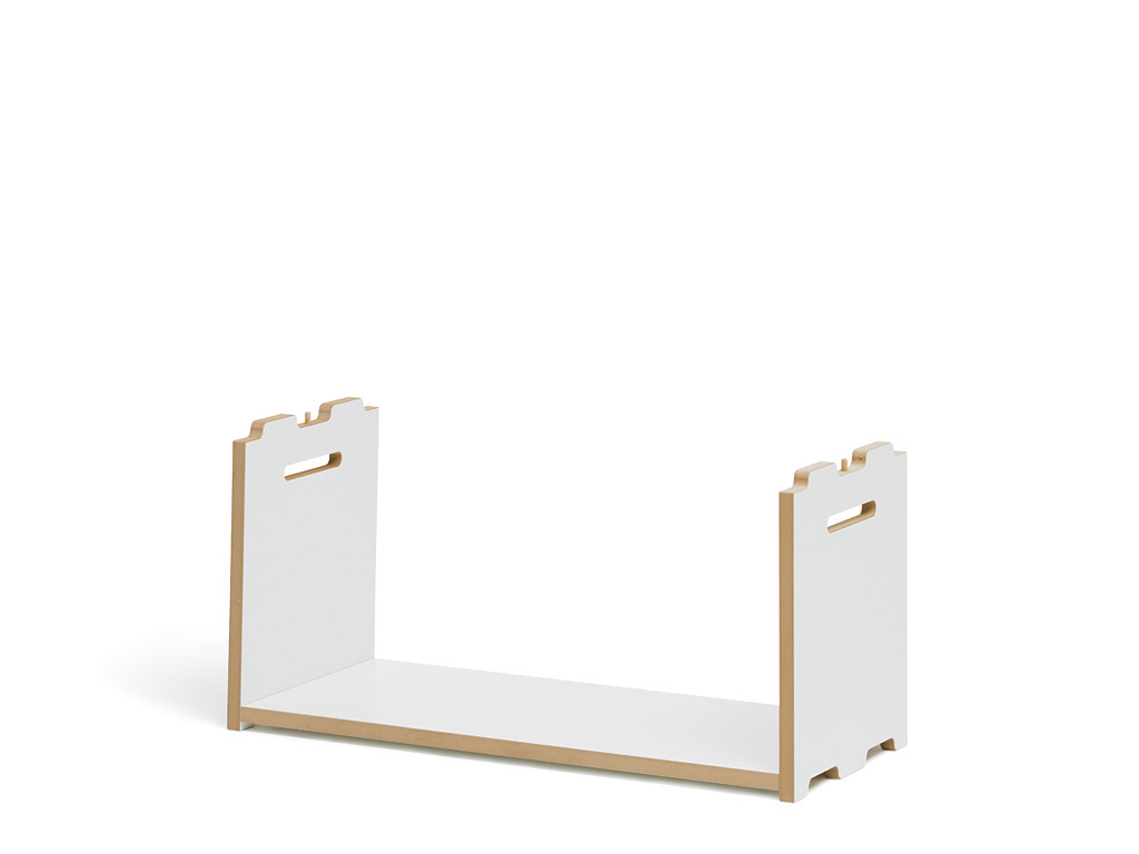 Weißes Tojo Hochstapler Regal Anbaumodul aus Holz, ideal für flexible Regalsysteme und Wohnraumgestaltung.
