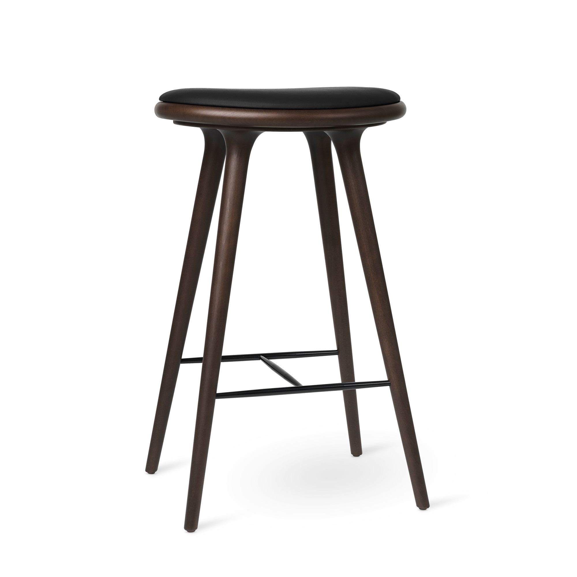 Dunkel gebeizter Buche Hocker mit schwarzer Sitzfläche, moderner Barhocker für Küche oder Bar.