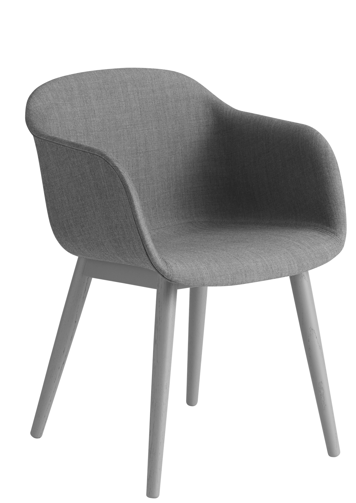 Grauer Fiber Armchair von Muuto mit Holzbeinen, moderner skandinavischer Stuhl für Esszimmer und Büro.
