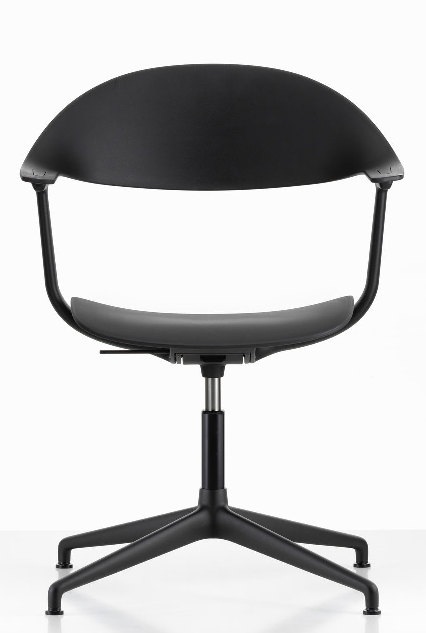 Mynt Bürodrehstuhl von Vitra, schwarzer ergonomischer Drehstuhl mit Kunststoff Rückenlehne und Sitzfläche für das moderne Büro.