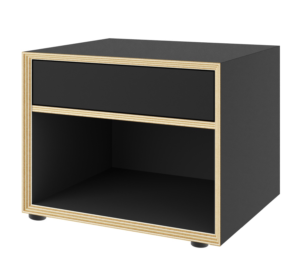 Schwarze Vertiko Kommode von Müller Möbelwerkstätten mit Schublade und offenem Fach, modernes Design.