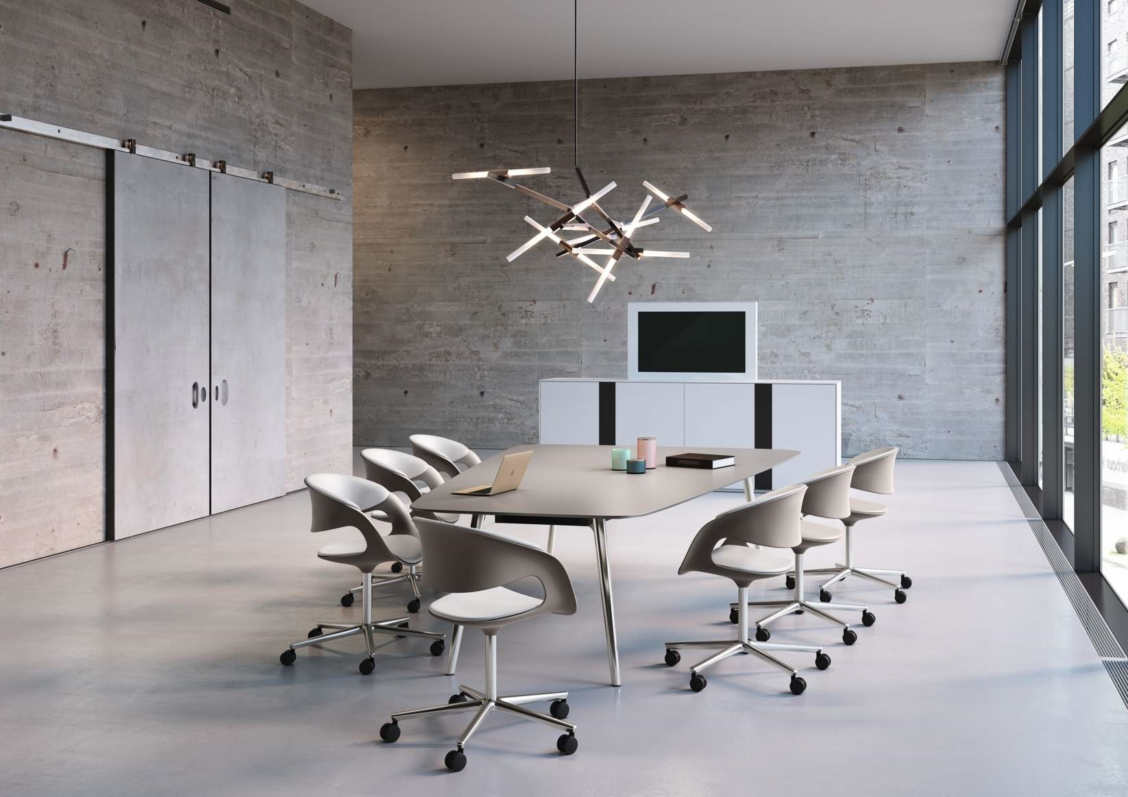 Walter Knoll Lox Drehstühle in Grau um einen Konferenztisch in modernem Büroambiente.