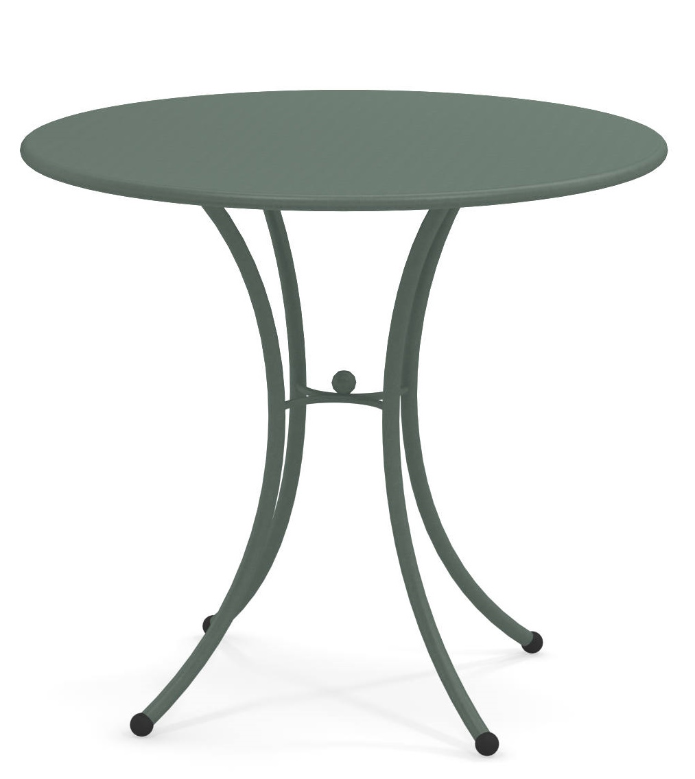 Pigalle Tisch rund Outdoor Emu, grüner Gartentisch mit filigranem Metallgestell für den Außenbereich.