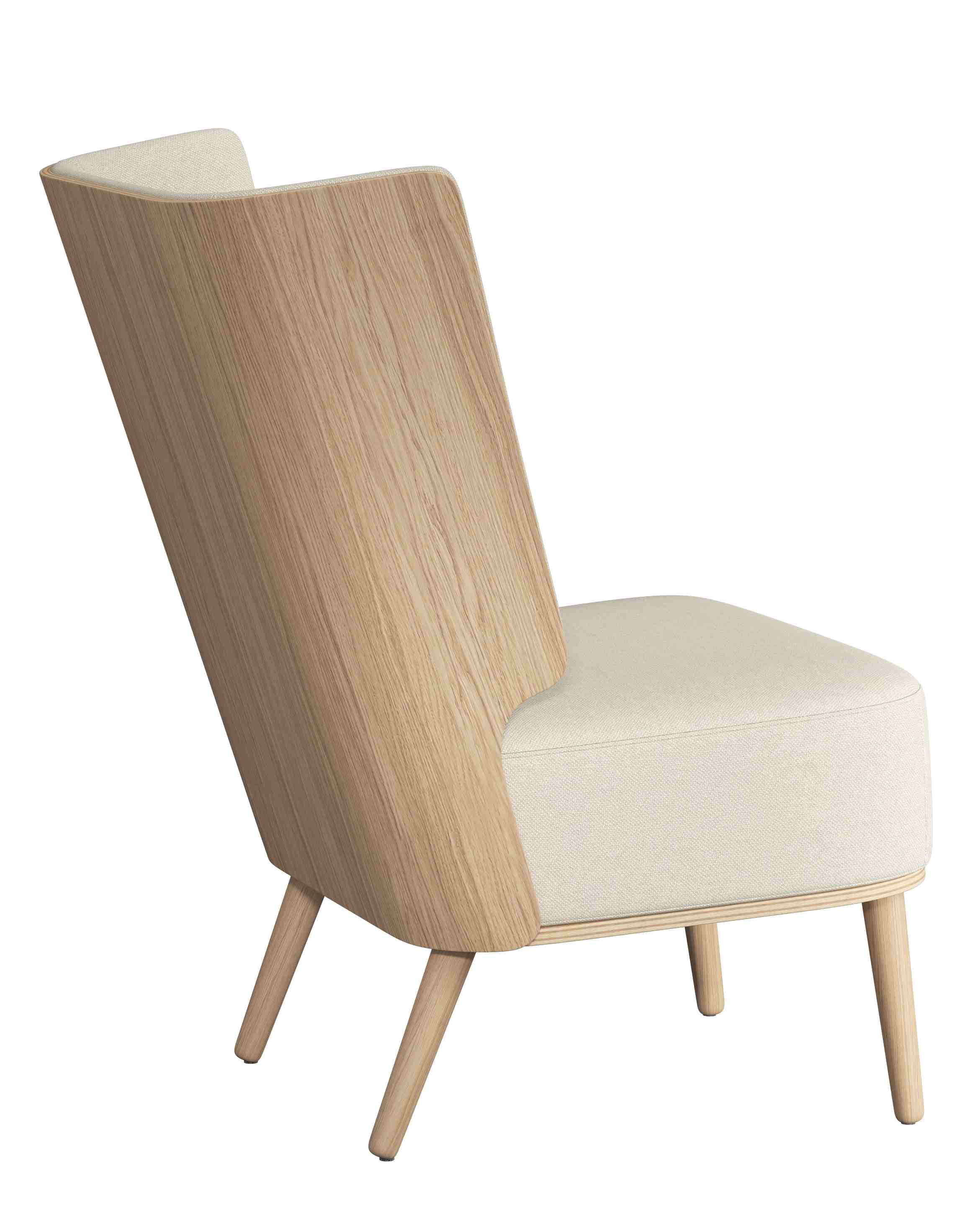 Serena Lounge Chair Sessel aus Eiche in Natur mit Sweet Vanilla Polsterung, Rückansicht.