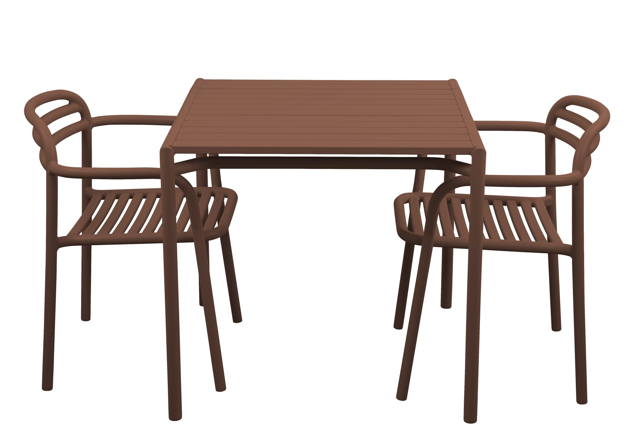 Brauner Cane-Line Bliss Armlehnstuhl und Gartentisch für den Außenbereich, modernes Design.