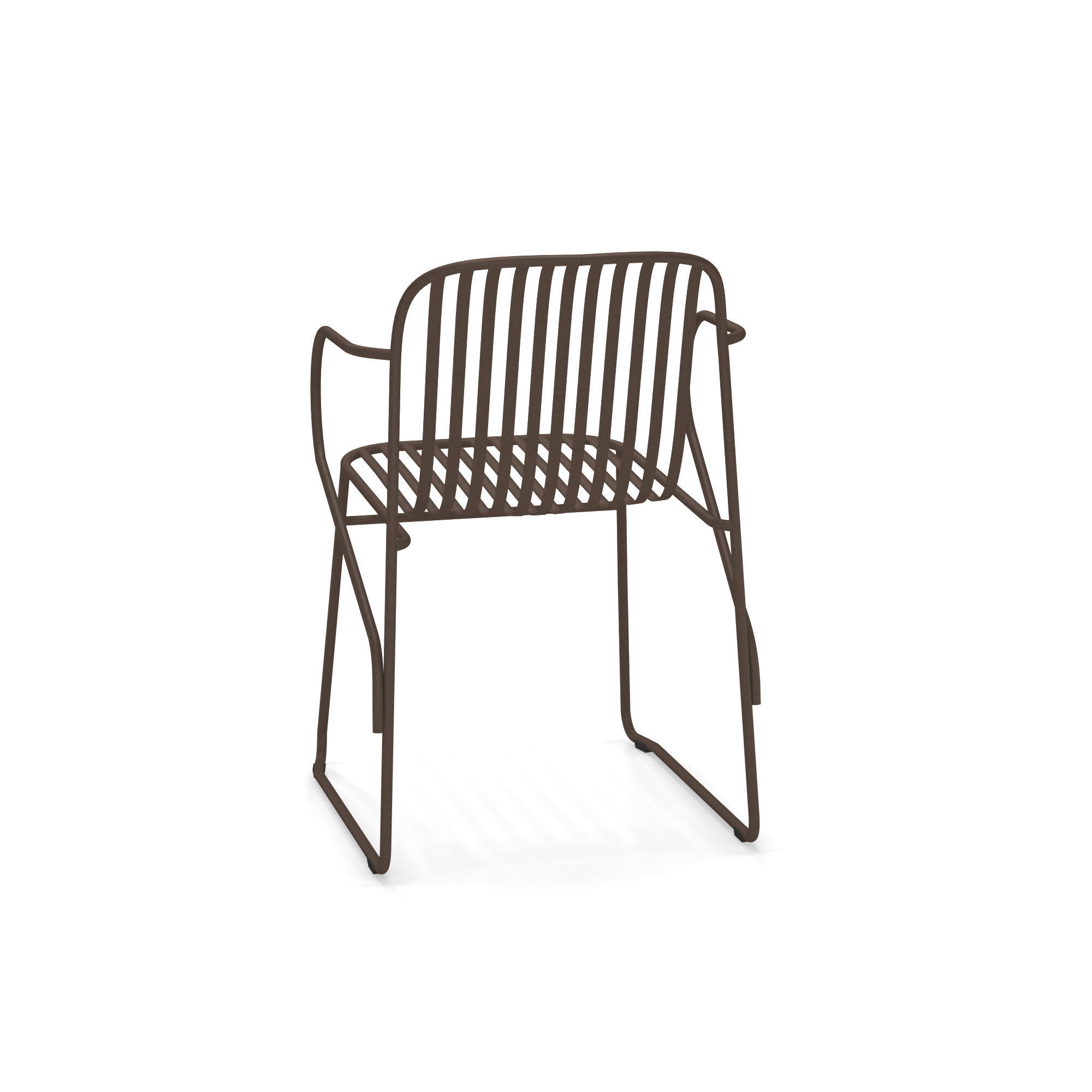 Riviera Armlehnstuhl von Emu, brauner Metallstuhl für Garten und Terrasse, modernes Design.