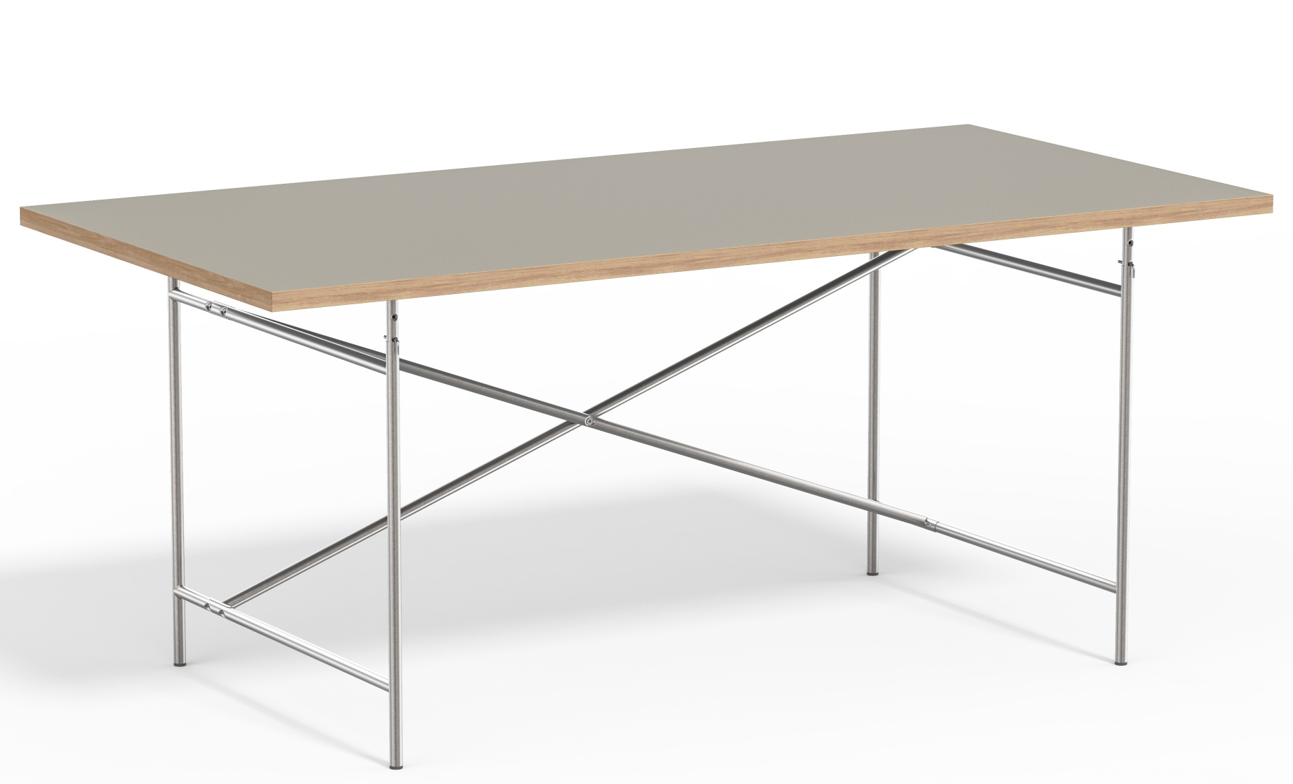 Eiermann Tisch mit grauer Tischplatte und verchromtem Stahlgestell, Designklassiker von Richard Lampert.