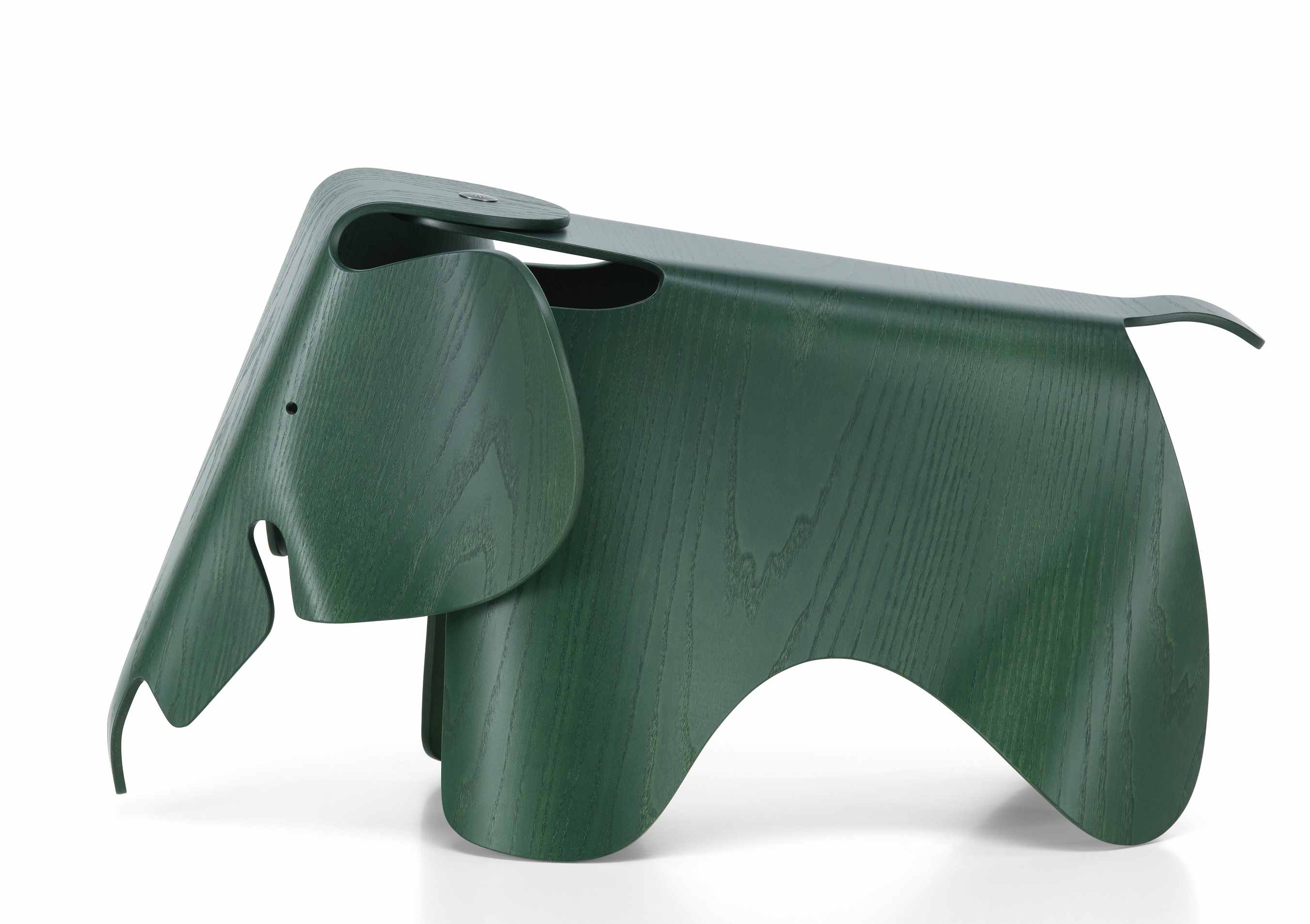 Dunkelgrüner Eames Elephant Hocker aus Holz, ein Designklassiker und Kinderzimmer-Highlight.