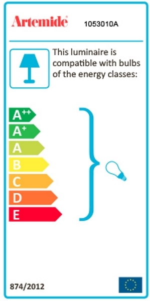 Energieeffizienzlabel der Artemide Castore Pendelleuchte, kompatibel mit Leuchtmitteln der Energieklassen A++ bis E.