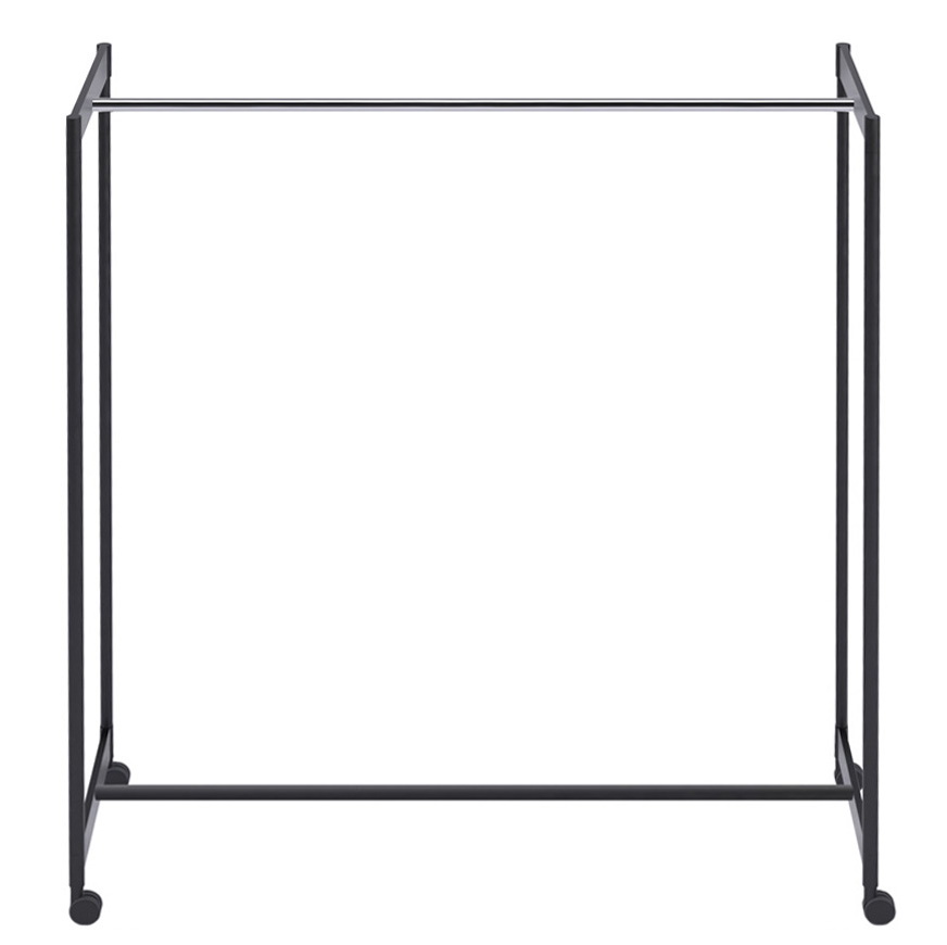 Meeting Kleiderbügelständer von Rexite, minimalistischer, schwarzer Garderobenständer mit Rollen und verchromter Kleiderstange für Büro und Zuhause.