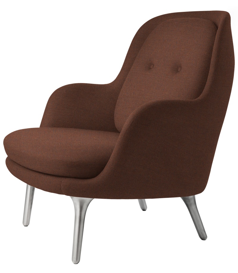 Brauner Fri Sessel von Fritz Hansen mit Stoffbezug und silbernen Beinen, moderner Design Sessel.