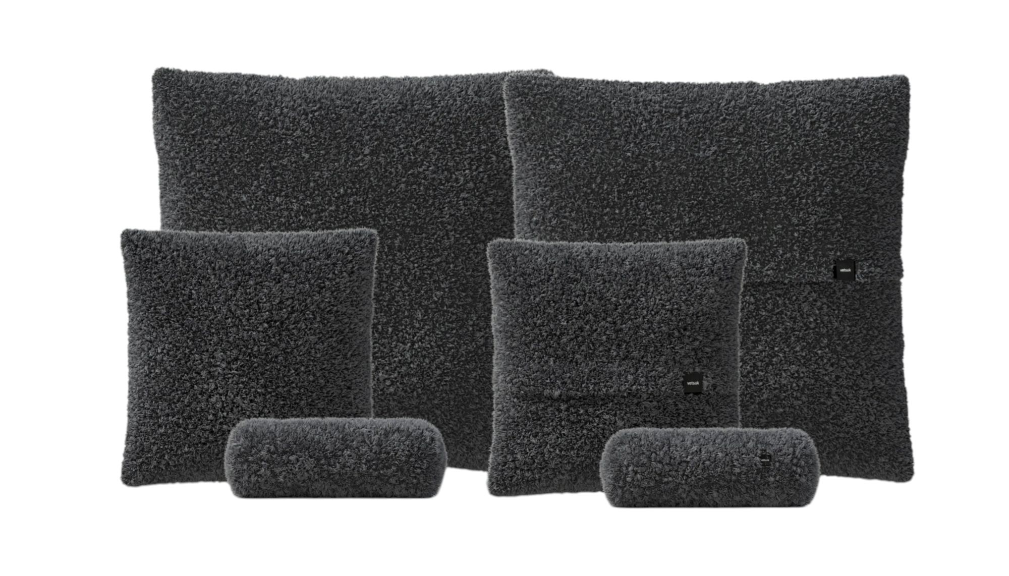 Vetsak Pillow Set, 6-teilig, anthrazitfarbene Kissen in verschiedenen Größen und Formen für Wohnzimmer und Schlafzimmer.