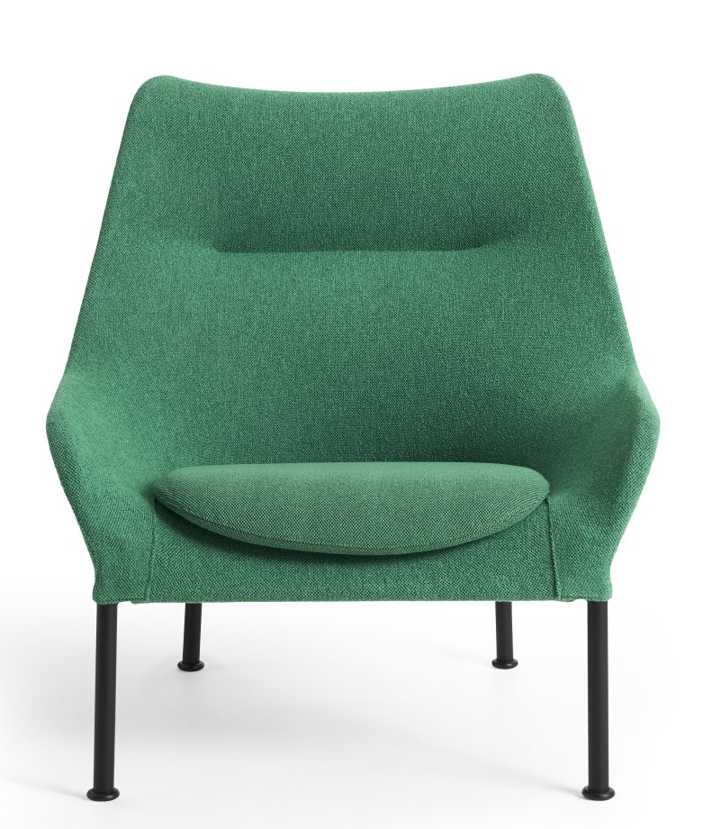Grüner 02 Lounge Chair Sessel von Hay mit schwarzen Beinen, Frontansicht, moderner Stoffbezug.