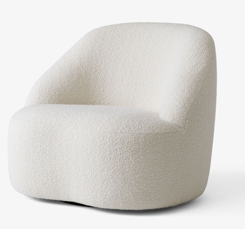 AndTradition Margas Sessel LC2 in Weiß mit Bouclé-Bezug, moderner Loungesessel für Wohnzimmer und Büro.