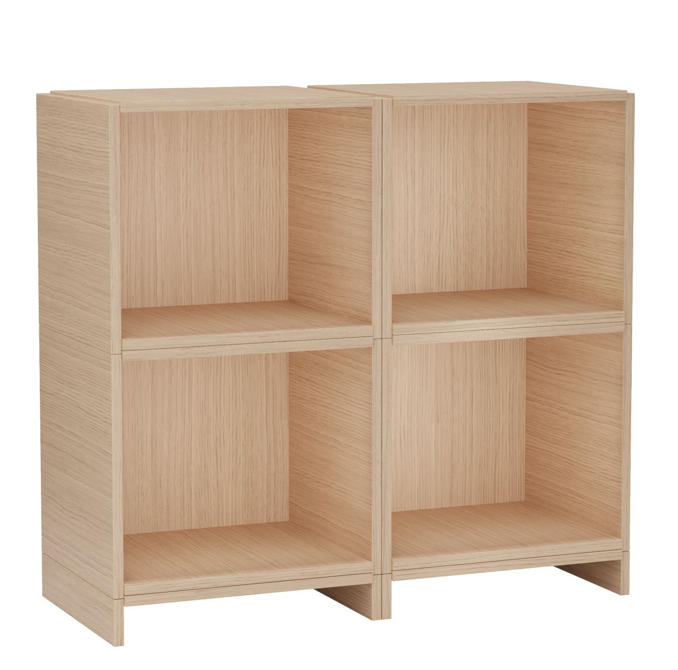 Bricks System Regal von Woud, helles Holz, vier Fächer, modernes modulares Regalsystem für Wohnzimmer.