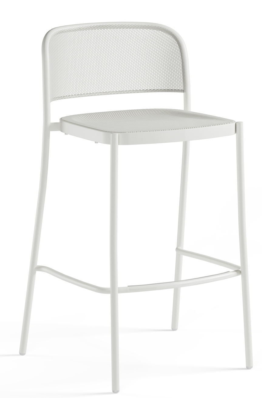 Weißer Cafè Barstool Barhocker von Emu für den Außenbereich, modernes Design mit Rückenlehne und Fußstütze.