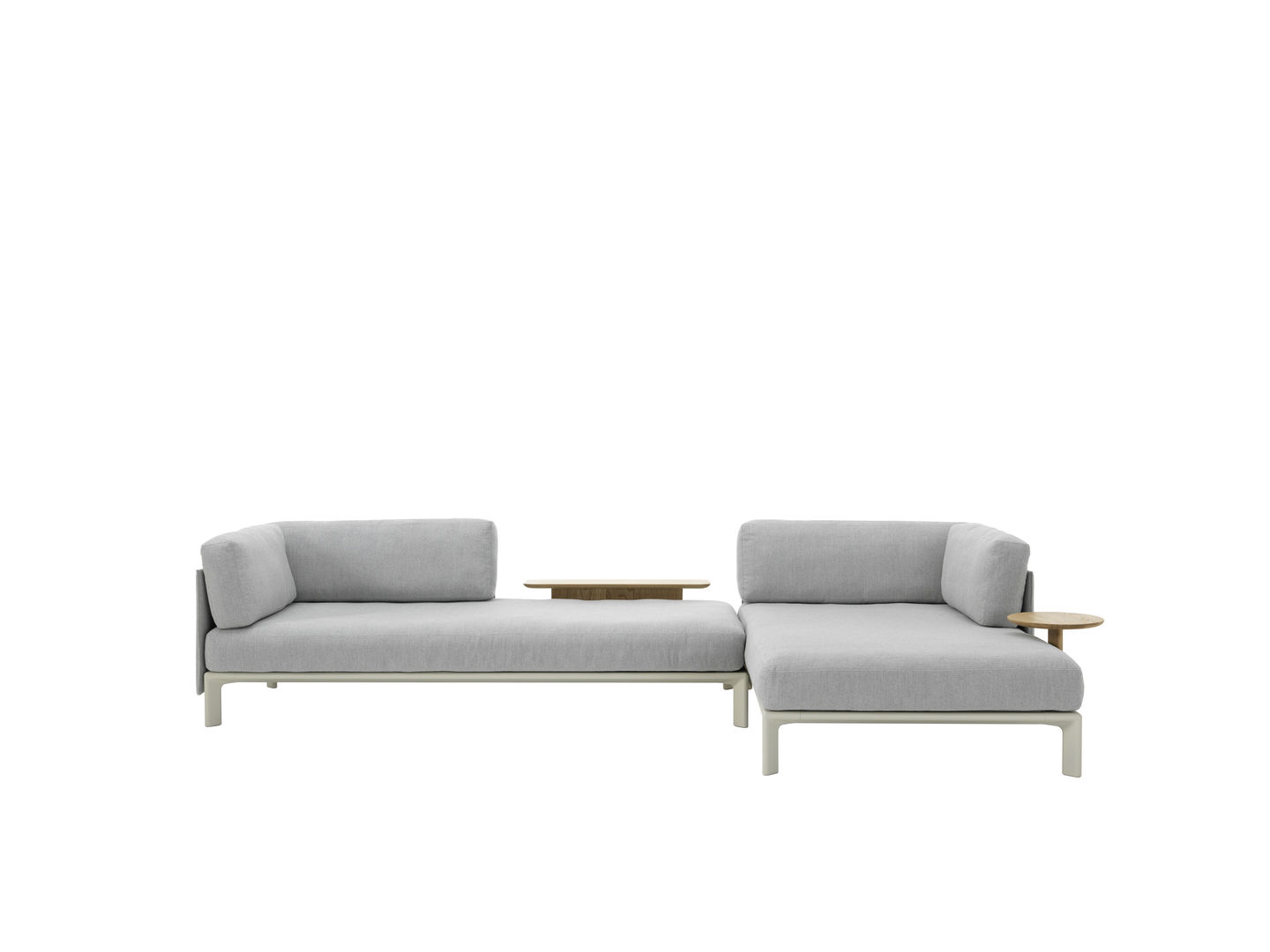 Vitra Anagram Sofa Plattform 90x180 cm, modernes graues Ecksofa mit Beistelltischen aus Holz.