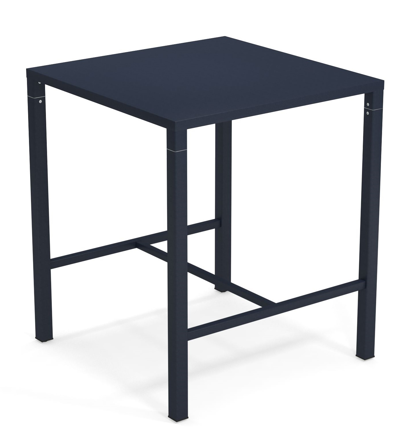 Nova Hochtisch Outdoor Emu, quadratischer Stehtisch aus blauem Metall für Garten, Terrasse und Balkon.